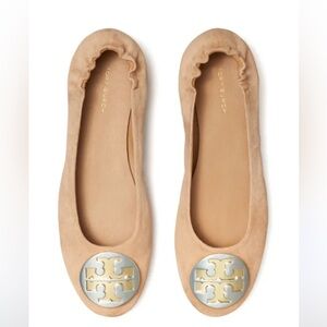 Tory Burch Claire Tan Suede Ballet Flats
